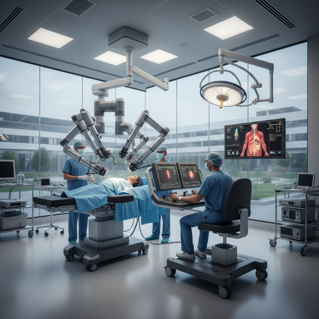 Robotik cerrahi sistemi ve cerrah konsolu görünümü