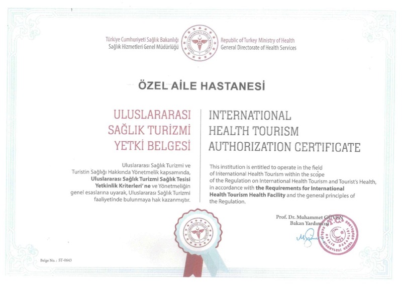 Özel Aile Hastanesi Sağlık Turizmi Yetki Belgesi